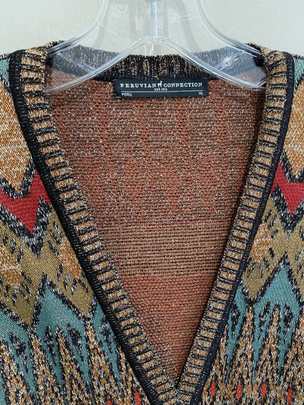 Peruvian Connection Dauphine Open Longline Cardigan Metallic Floral Medallion XL - Picture 5 of 13